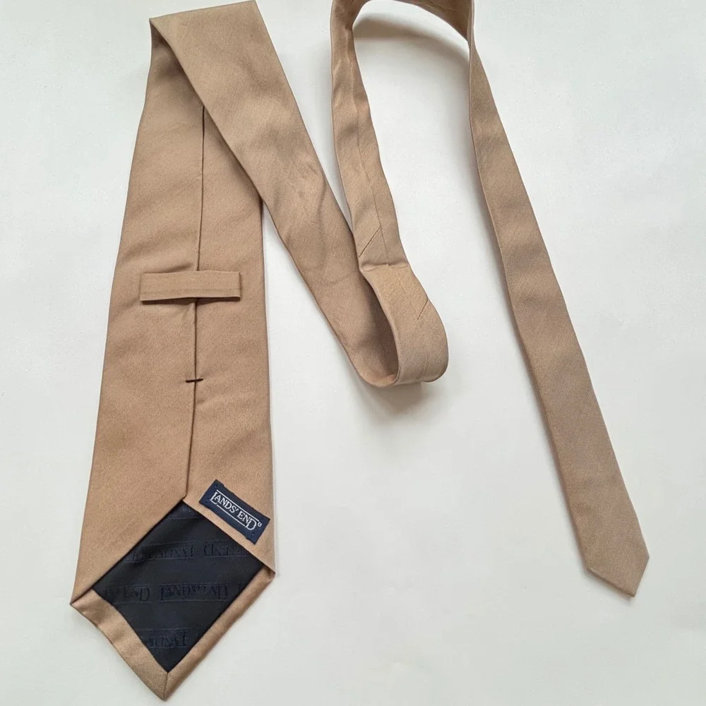 Lands End Tie Beige Tan 100% Silk Classic USA Normcore Minimalist